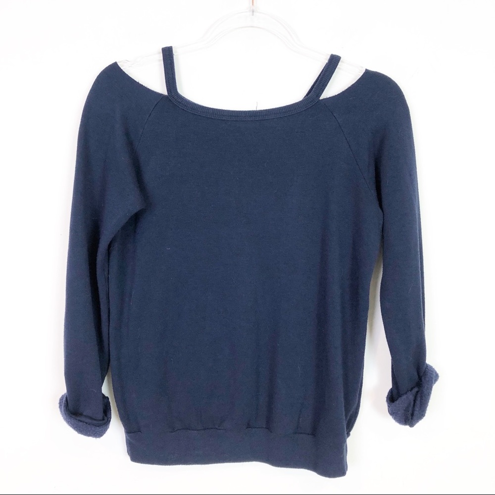 BAILEY 44 NAVY BLUE COLD SHOULDER LONG SLEEVE SUPER SOFT PULLOVER SWEATSHIRT